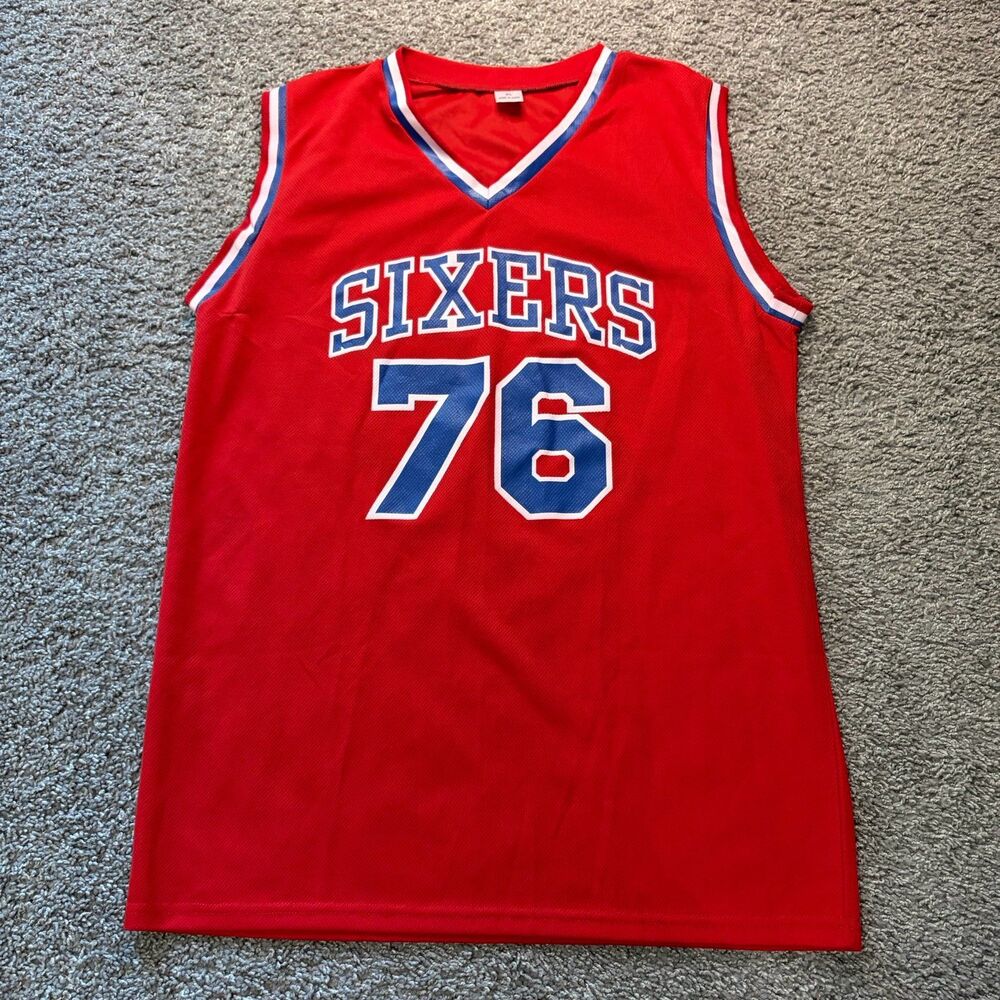 Vintage Philadelphia 76ers Jersey Shawn Bradley Giveaway Red NBA Mens XL